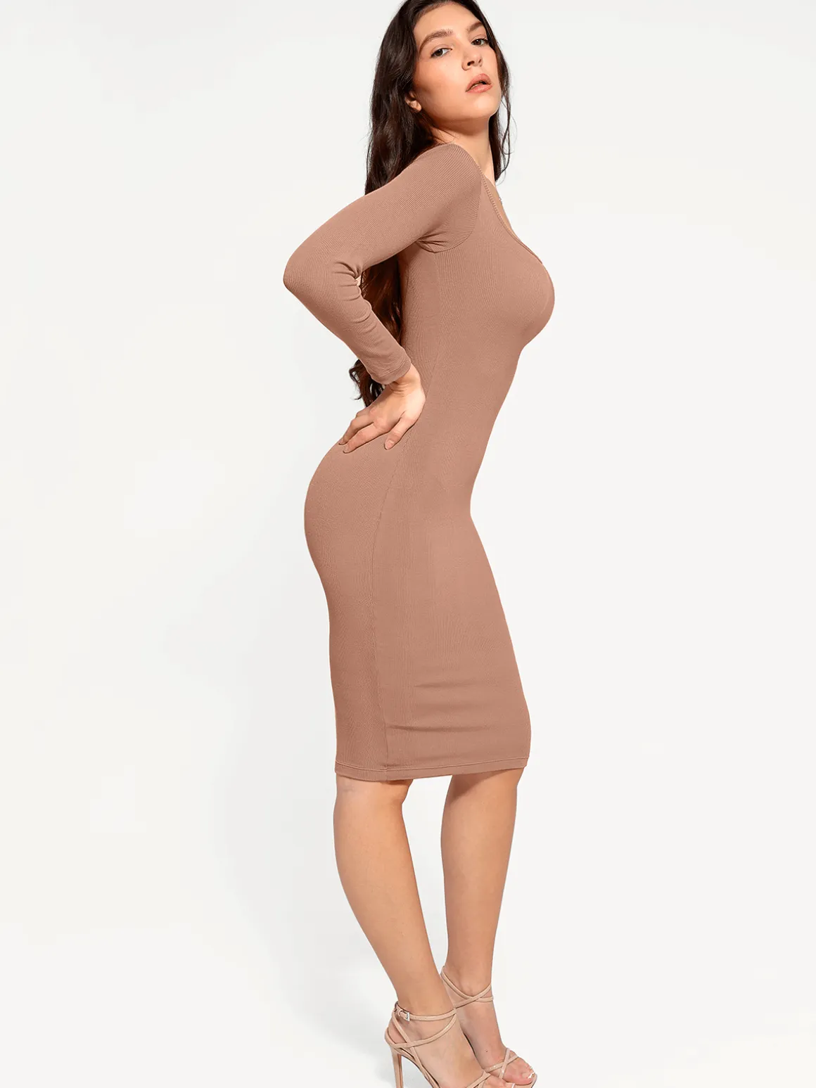 Shapewear Long Sleeve Square Neck Modal Slimming Midi Dress