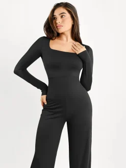 Shapewear Long Sleeve Square Neck Slimming Wide Leg Jumpsuit