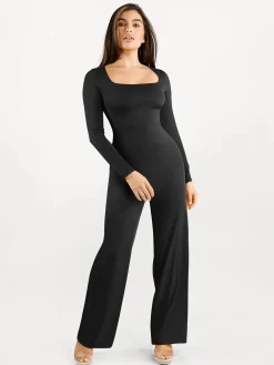 Shapewear Long Sleeve Square Neck Slimming Wide Leg Jumpsuit