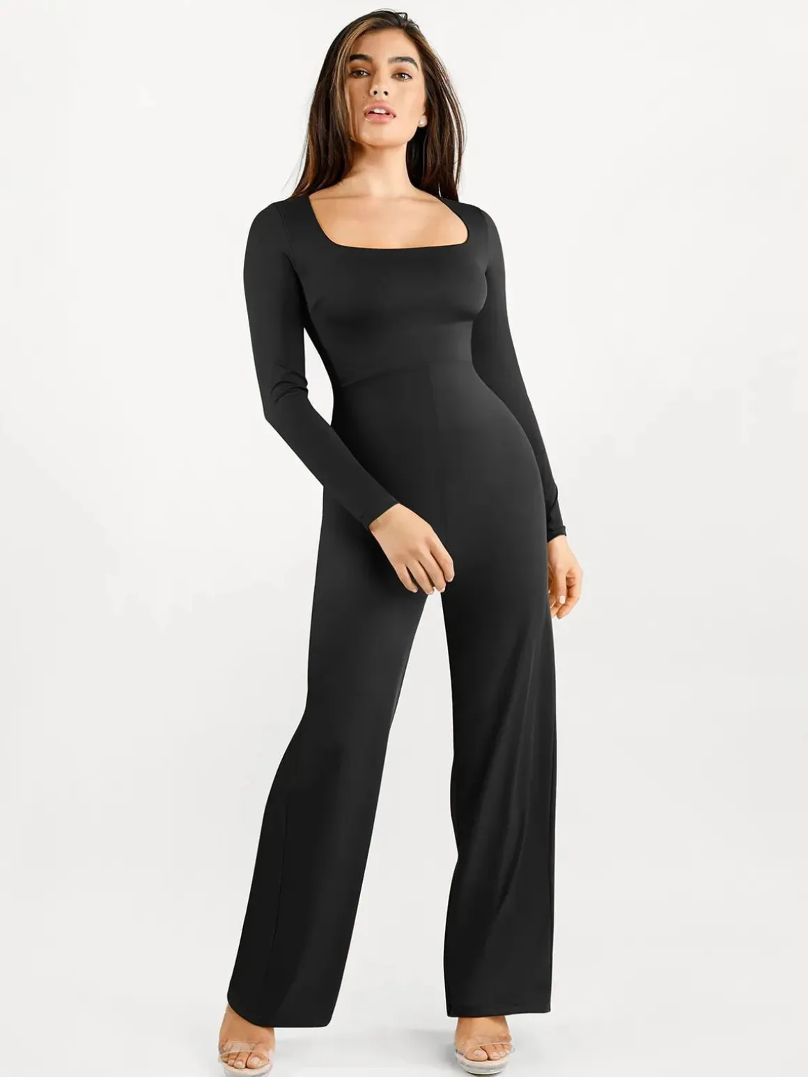 Shapewear Long Sleeve Square Neck Slimming Wide Leg Jumpsuit