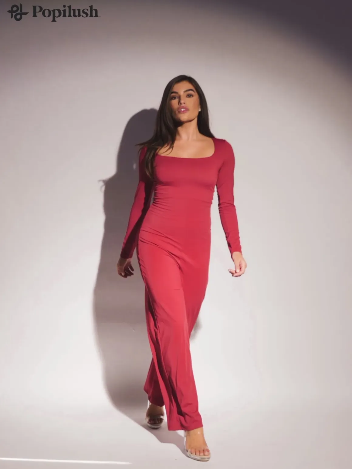 Shapewear Long Sleeve Square Neck Slimming Wide Leg Jumpsuit