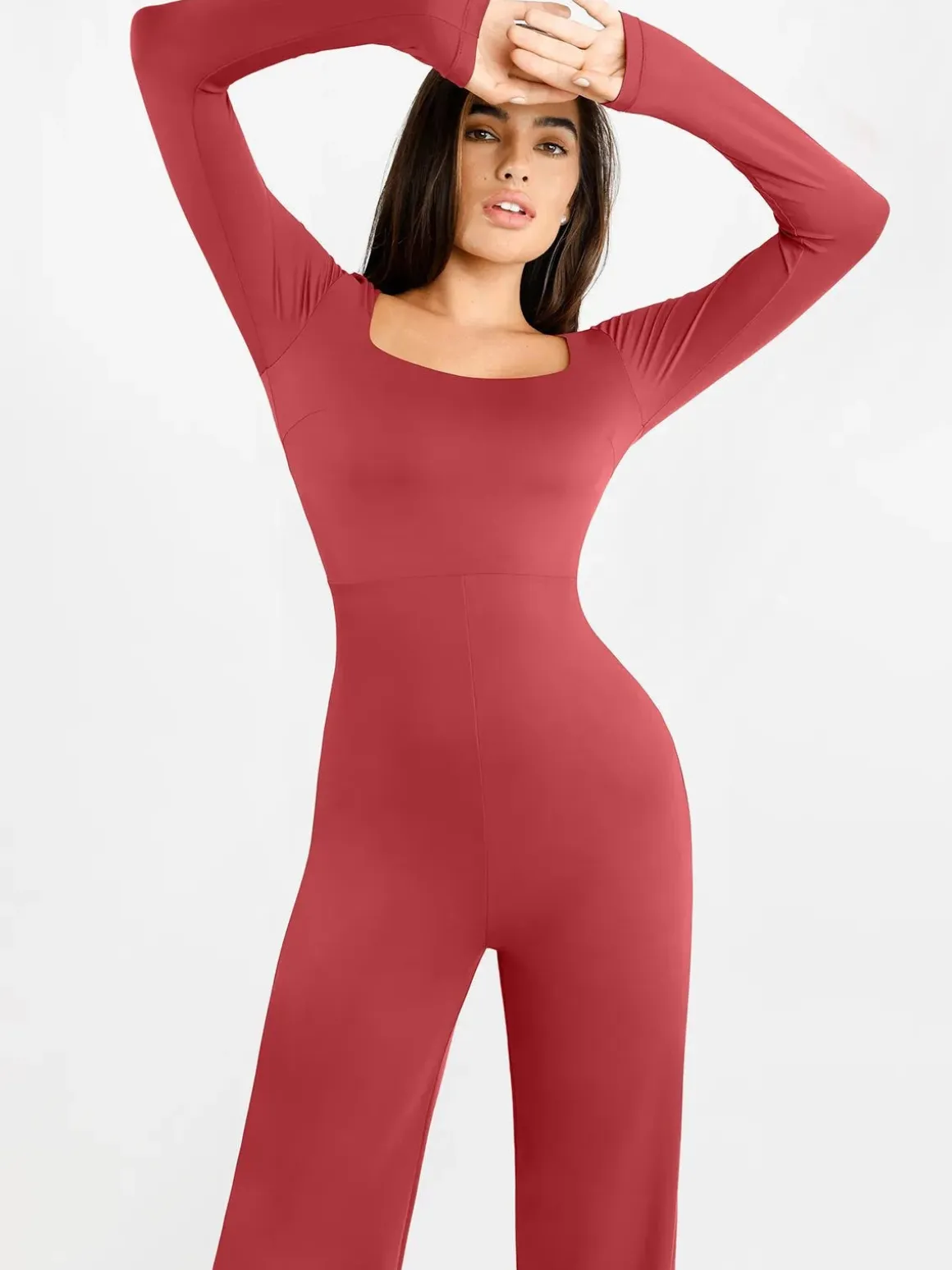 Shapewear Long Sleeve Square Neck Slimming Wide Leg Jumpsuit