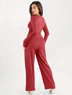 Shapewear Long Sleeve Square Neck Slimming Wide Leg Jumpsuit