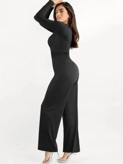 Shapewear Long Sleeve Square Neck Slimming Wide Leg Jumpsuit