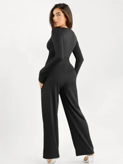 Shapewear Long Sleeve Square Neck Slimming Wide Leg Jumpsuit
