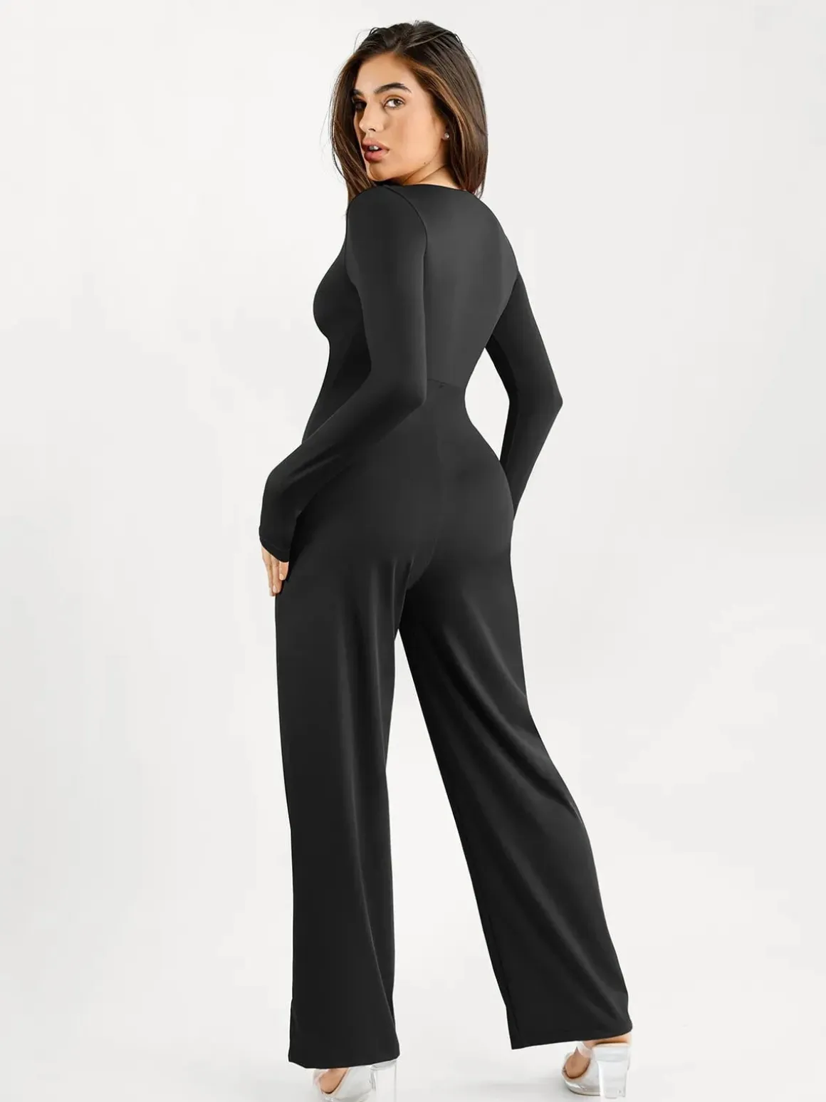 Shapewear Long Sleeve Square Neck Slimming Wide Leg Jumpsuit