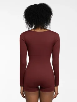 Shapewear Long Sleeve Sweetheart Neck Tummy Control Romper