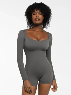 Shapewear Long Sleeve Sweetheart Neck Tummy Control Romper