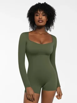 Shapewear Long Sleeve Sweetheart Neck Tummy Control Romper