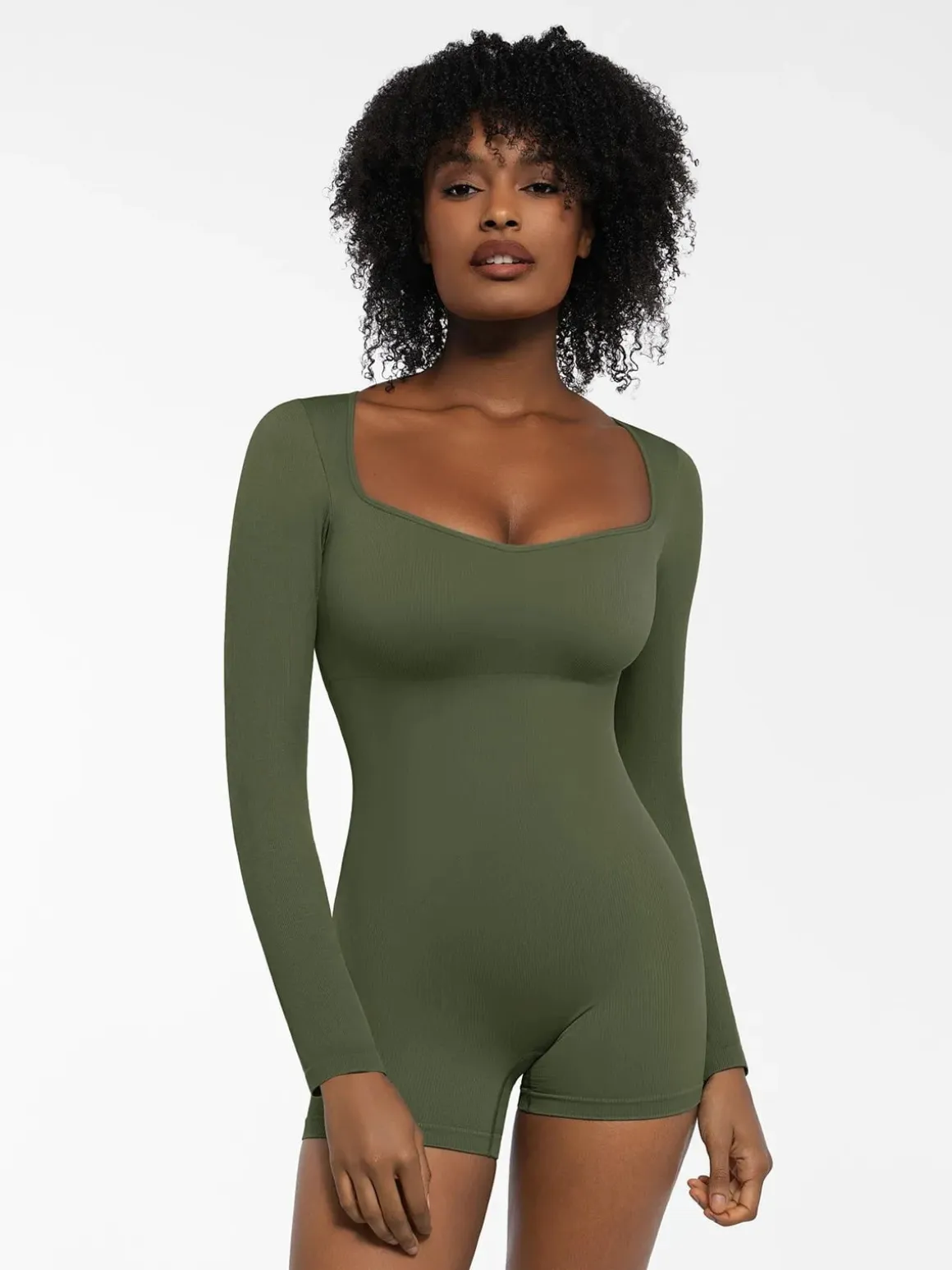 Shapewear Long Sleeve Sweetheart Neck Tummy Control Romper