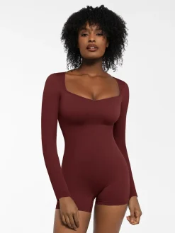 Shapewear Long Sleeve Sweetheart Neck Tummy Control Romper