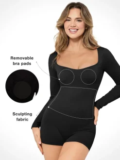 Shapewear Long Sleeve Sweetheart Neck Tummy Control Romper
