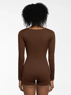 Shapewear Long Sleeve Sweetheart Neck Tummy Control Romper