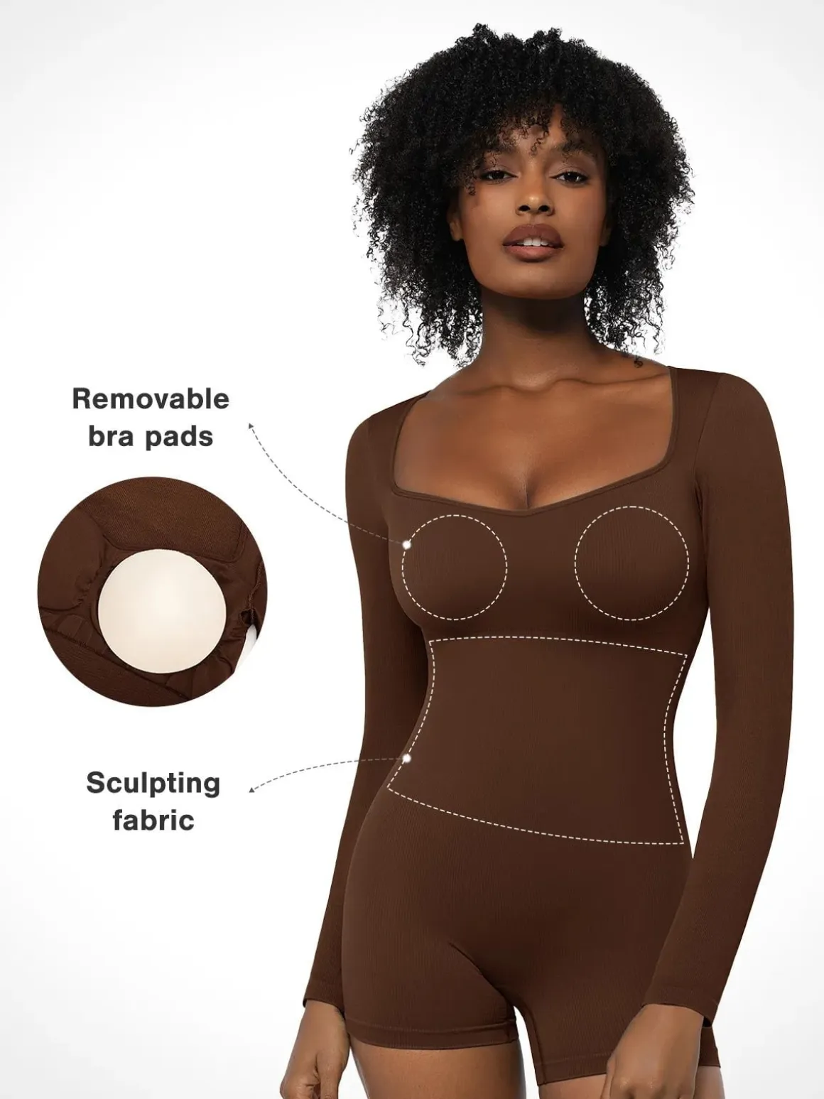 Shapewear Long Sleeve Sweetheart Neck Tummy Control Romper