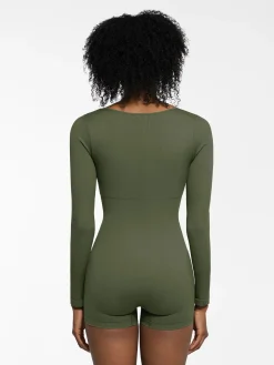 Shapewear Long Sleeve Sweetheart Neck Tummy Control Romper