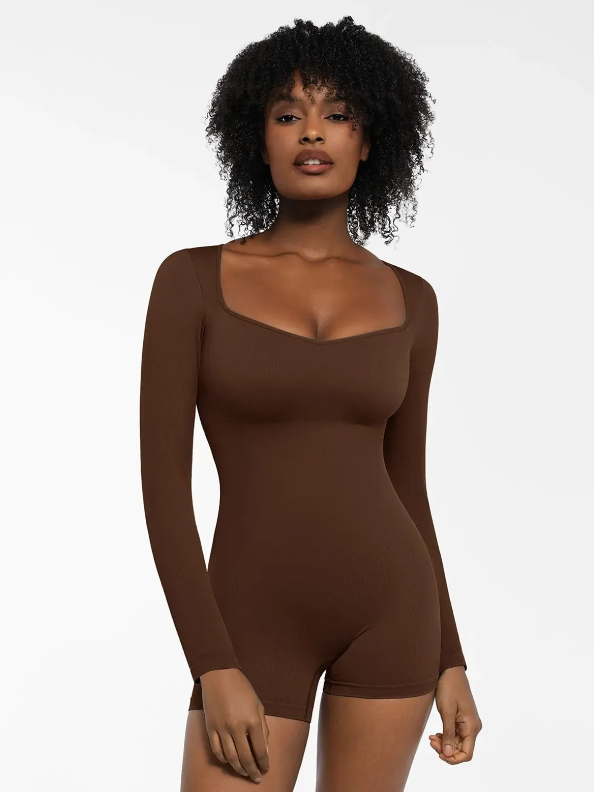 Shapewear Long Sleeve Sweetheart Neck Tummy Control Romper