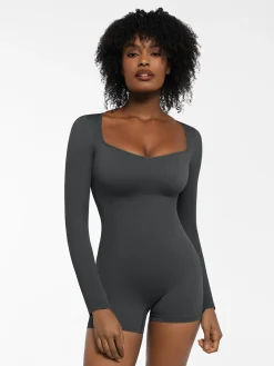 Shapewear Long Sleeve Sweetheart Neck Tummy Control Romper