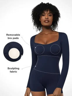 Shapewear Long Sleeve Sweetheart Neck Tummy Control Romper