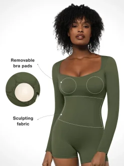 Shapewear Long Sleeve Sweetheart Neck Tummy Control Romper