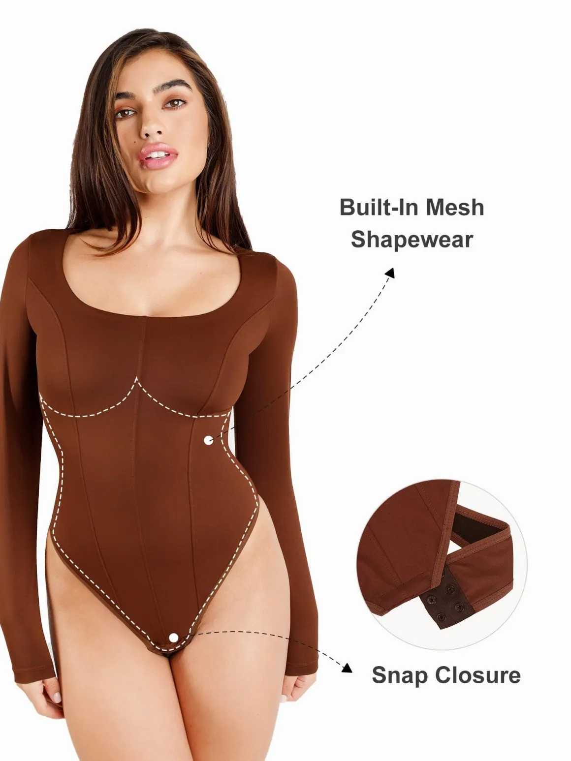 Shapewear Long Sleeve Tummy Control Thong Bodysuit