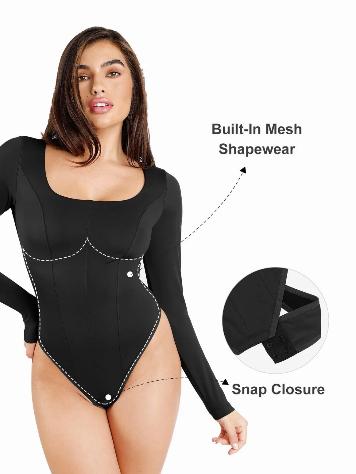 Shapewear Long Sleeve Tummy Control Thong Bodysuit