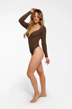 Shapewear Long Sleeve Tummy Control V Neck Bodysuit