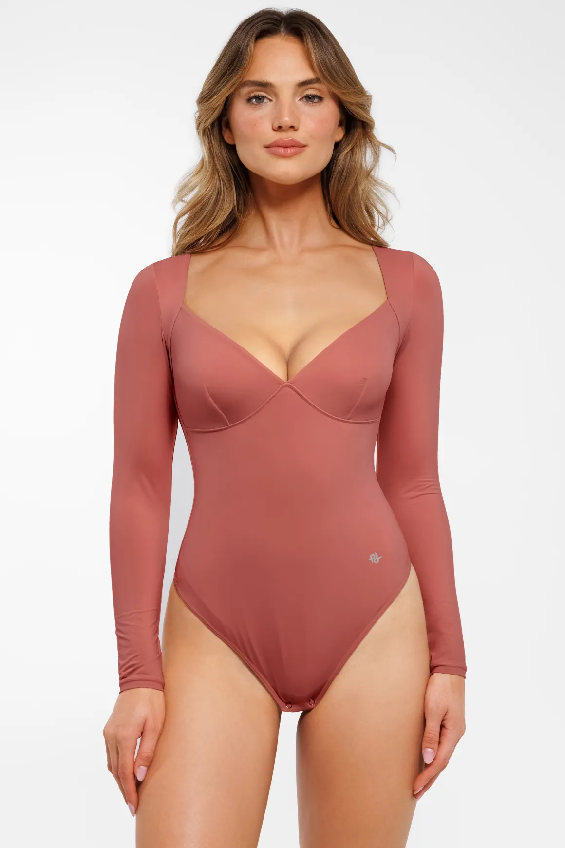 Shapewear Long Sleeve Tummy Control V Neck Bodysuit