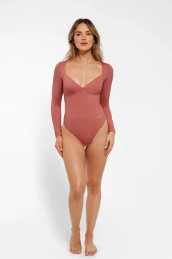 Shapewear Long Sleeve Tummy Control V Neck Bodysuit