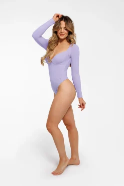 Shapewear Long Sleeve Tummy Control V Neck Bodysuit