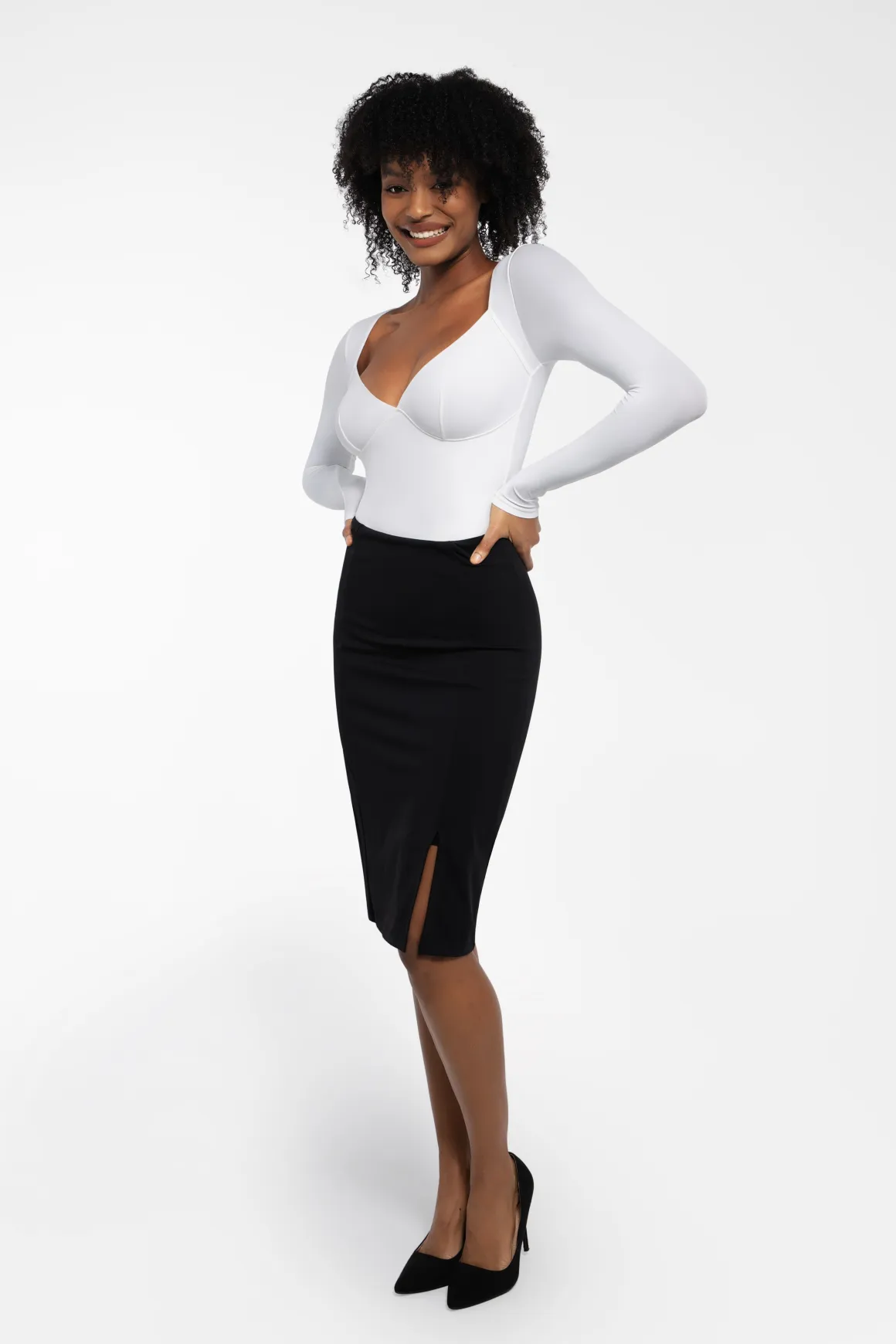 Shapewear Long Sleeve Tummy Control V Neck Bodysuit