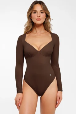 Shapewear Long Sleeve Tummy Control V Neck Bodysuit