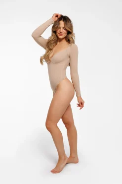 Shapewear Long Sleeve Tummy Control V Neck Bodysuit