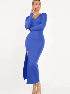 Shapewear Long Sleeve V-Neck Low Back Slimming Maxi Dress