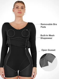 Shapewear Long Sleeve V-Neck Low Back Slimming Maxi Dress