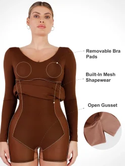 Shapewear Long Sleeve V-Neck Low Back Slimming Maxi Dress