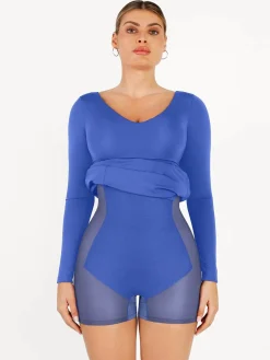 Shapewear Long Sleeve V-Neck Low Back Slimming Maxi Dress