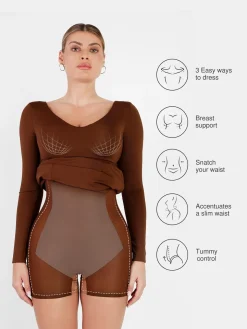 Shapewear Long Sleeve V-Neck Low Back Slimming Maxi Dress