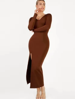 Shapewear Long Sleeve V-Neck Low Back Slimming Maxi Dress
