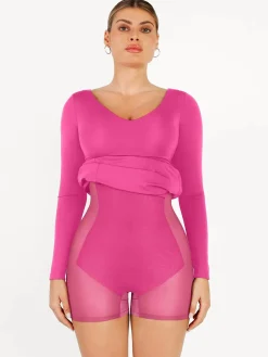 Shapewear Long Sleeve V-Neck Low Back Slimming Maxi Dress
