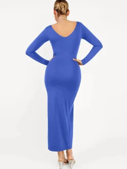 Shapewear Long Sleeve V-Neck Low Back Slimming Maxi Dress