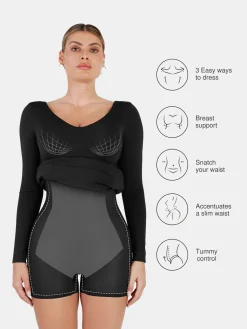 Shapewear Long Sleeve V-Neck Low Back Slimming Maxi Dress