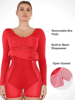 Shapewear Long Sleeve V-Neck Low Back Slimming Maxi Dress