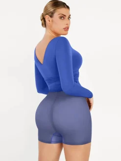 Shapewear Long Sleeve V-Neck Low Back Slimming Maxi Dress
