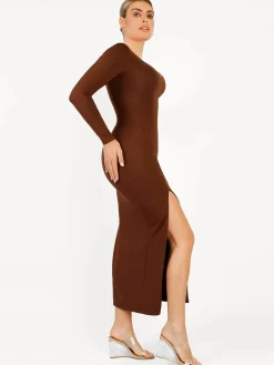 Shapewear Long Sleeve V-Neck Low Back Slimming Maxi Dress