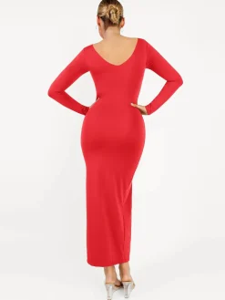 Shapewear Long Sleeve V-Neck Low Back Slimming Maxi Dress