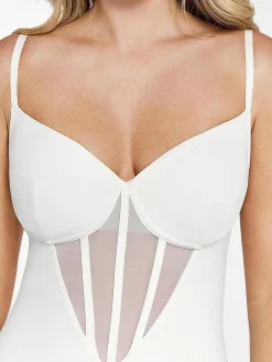 Shapewear Mesh Corset Panel Built-In Sculpting Midi Dress