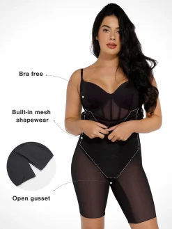 Shapewear Mesh Corset Panel Built-In Sculpting Midi Dress