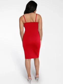 Shapewear Mesh Corset Panel Built-In Sculpting Midi Dress