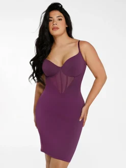 Shapewear Mesh Corset Panel Built-In Sculpting Midi Dress