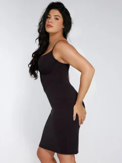 Shapewear Mesh Corset Panel Built-In Sculpting Midi Dress